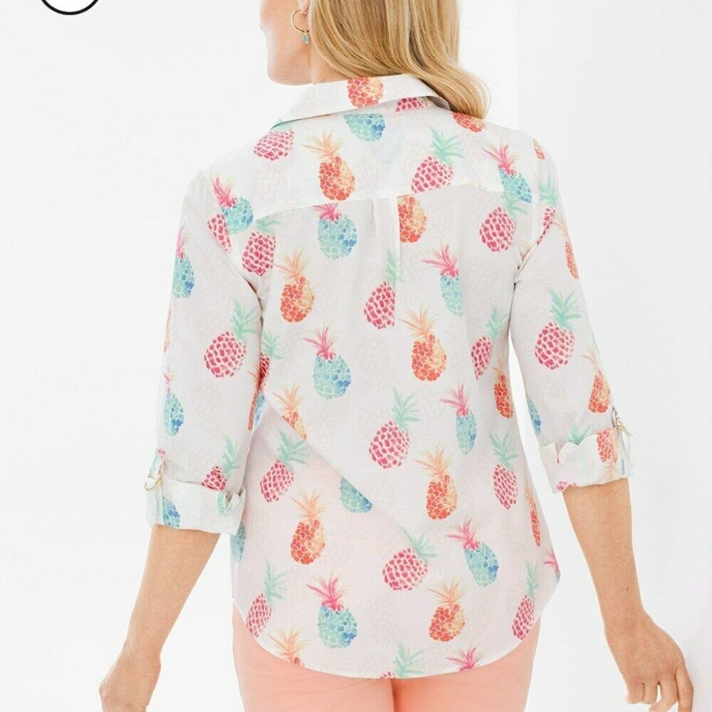 Chico's No Iron Pineapple Button Front Top HW8038 - Picture 2 of 8